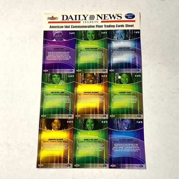 daily news American idol commemorative fleer trading cards sheet - Picture 10 of 12